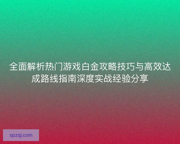 全面解析热门游戏白金攻略技巧与高效达成路线指南深度实战经验分享